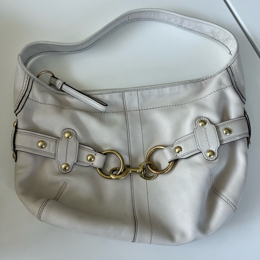 Coach Cream/white shoulder Bag with Gold Accents